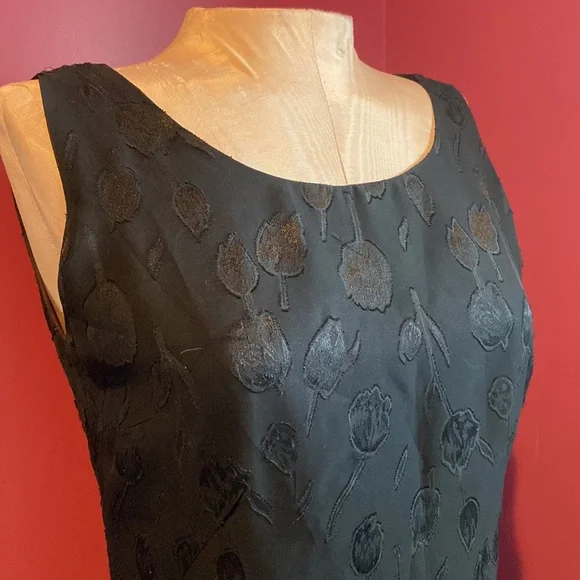 Vintage Esprit Black Floral Shift Dress Medium - Picture 2 of 6